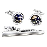MRCUFF Globe Earth Really Spins Cufflinks and Tie Bar Clip in a Presentation Gift Box & Polishing Cloth