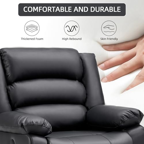 Image of EBELLO Faux Leather Classic Power Recliner Chair, Oversized Electric Overstuffed Reclining Chair with Soft Cushion and Back, Sofa with Comfortable Armchair, Classic Black