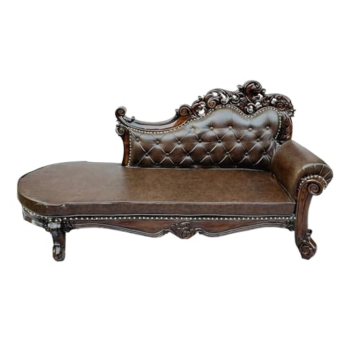 Image of Victorian Style Chaise Lounge, Tufted Cream Upholstery, Mahogany Wood Frame, Classic Living Room Furniture (diwan Set of 3)