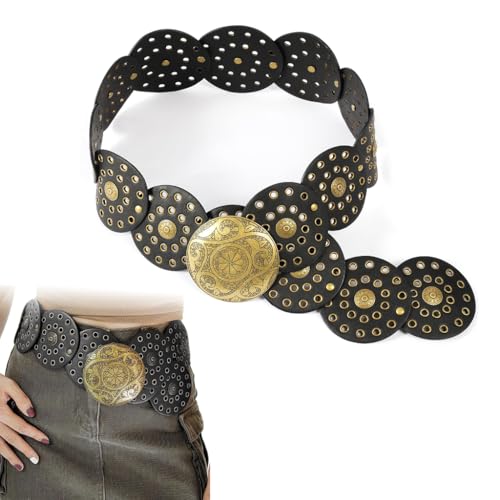 Image of SANNIDHI Women Leather Belt Dresses Stylish Vintage Boho Waist Belt Western Punk Cow Metal Buckle Belts Y2K Accessories Belt Jeans, Dresses, Skirts, Black