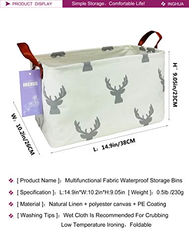 Image of Rectangular Storage Basket Fabric Organizer Bin for Toys,Books,Clothes,Gifts,Pets-Perfect for Home,Office,Nursery,Dorm,Shelf(Rec grey deer)