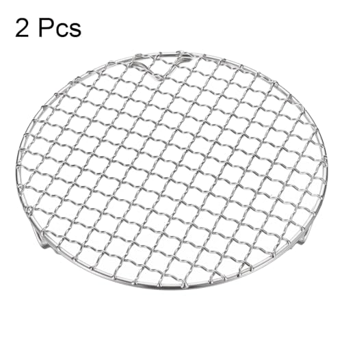 HARFINGTON 2pcs Round Cooking Rack 7.5-inch 201 Stainless Steel Cross Wire Barbecue Grill Net with 20mm Legs for Cooking Baking Steaming BBQ