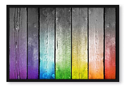 Pixxprint Bunte Zaunlatten, Poster im Bilderrahmen, Format: 100x70cm, Kunstdruck gerahmt