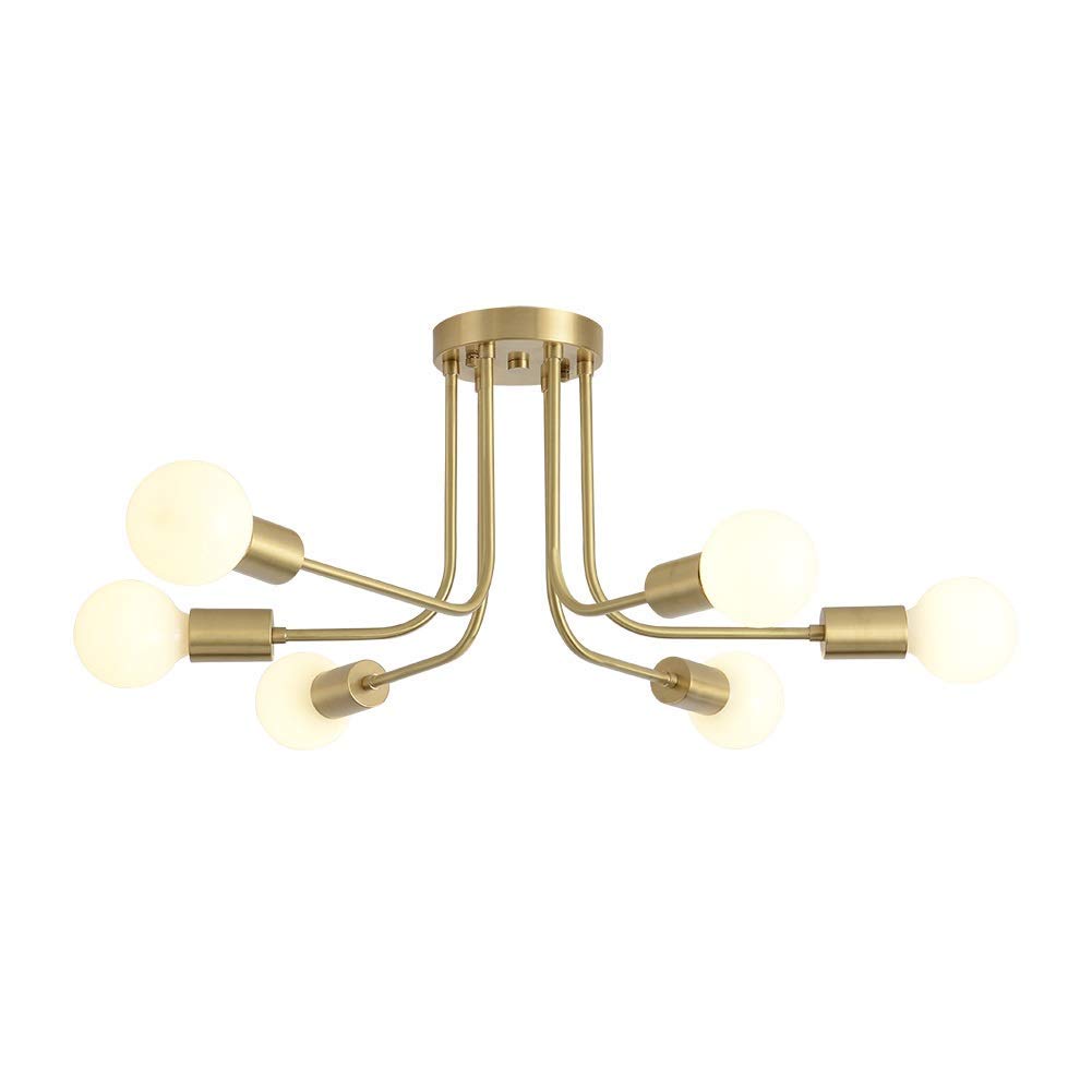Lámpara de techo moderna nórdica 6 luces candelabro sputnik latón dorado
