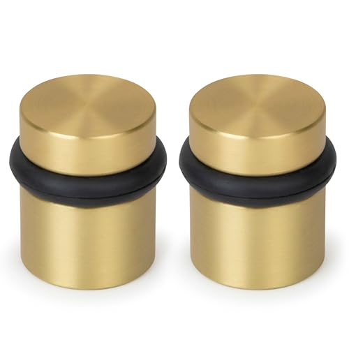 Mega Handles Floor Door Stopper Satin Brass (2-Pack) - Wall Protector