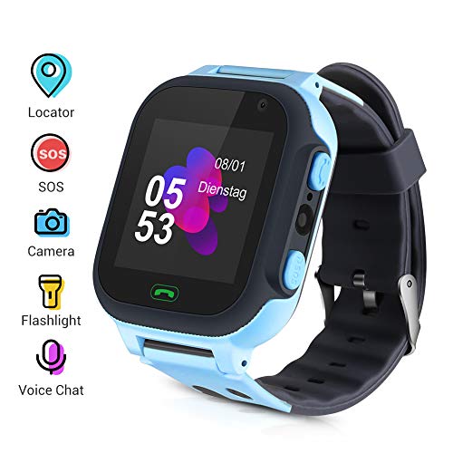 Openuye Reloj con pantalla táctil LED con cámara digital, llamadas SIM, reloj despertador compatible con iOS y Android para niños 1,44 pulgadas Azul