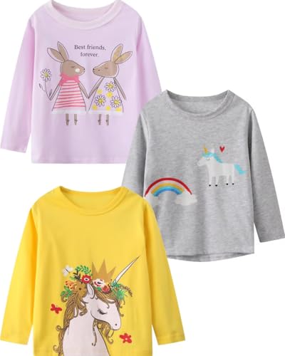 Image of Toddler Girl Long Sleeve T-Shirts Kids Cotton Fall Top 2-7 Years | 3 Pieces Soft Cotton Casual T-Shirt