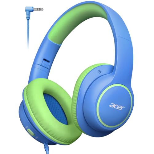 Image of Acer OHW328 Kids Headphones Wired for School - Over Ear Design | 85 /94dB Safe Volume, 3.5mm Jack Foldable Headphones for Kids Boys Girls Classroom Yoto Player Chromebook Travel Blue Green