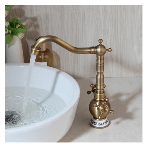 Robinet de lavabo à double poignée avec bec pivotant pour eau chaude et froide