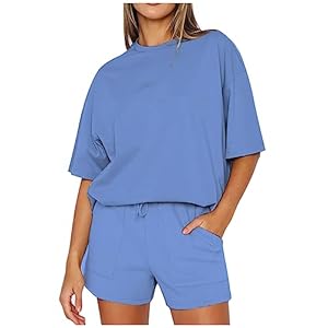RLEHJN Womens Tracksuit Set UK Sale Clearance Summer 2 Piece Outfits Trendy Solid Color Oversized Short Sleeve T-Shirt and Drawstring Shorts Ladies Gym Activewear Y2K Jogger Sweatsuit S-XXL