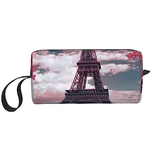 BONDIJ Borsa per il trucco da viaggio, Borsa da toeletta portatile, Borsa cosmetica da viaggio con torre Eiffel paesaggio, borsa multifunzionale per cosmetici, bianca, taglia unica