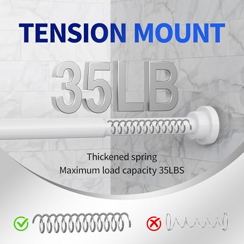 Image of Mcrbeay Shower Curtain Rod, 1 inch Diameter Heavy Duty Tension Shower Rod, Non Slip Adjustable 28-46 inch No Drilling Shower Curtain Rods Spring Tension For Bathroom, Shower Stall, No Rust, White