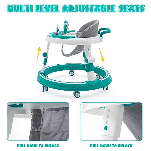 3 in 1 Baby Walker,Height Adjustable,Multifunctional Foldable Kids Push Walker Sit and Stand with 360° Quiet Wheels,Dinner Tray and Game Play Center(with Music),Gift for Girls Boys 6 Months+,Blue - Image 6