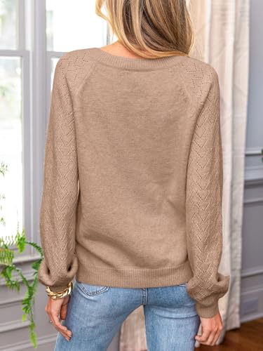 Image of CUPSHE Womens Sweaters V Neck Long Sleeve Lightweight Soft Crochet Casual Pullover Sweater Tops