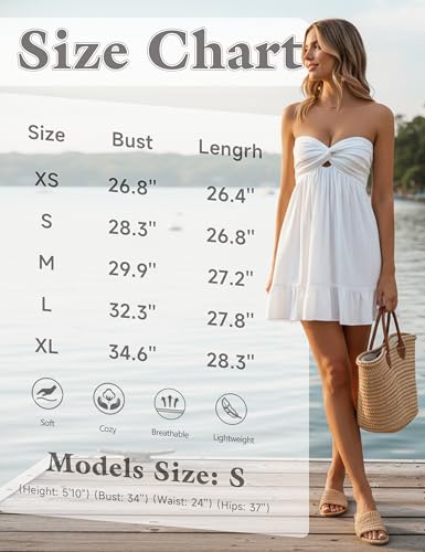 Image of HOCANDY Womens Strapless Mini Dress Twist Knot Front Cut Out Babydoll Dress Smocked Backless Ruffle Hem Tube Dresses