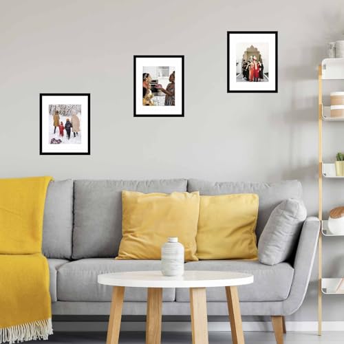 Image of JCJMY 12x16 Picture Frame Set of 4 with 8.5x11 Mat, Black 12 x 16 Poster Frames with Shatter Resistant Plexiglass, Display 8.5 x 11 with Mat or 12 by 16 Without Mat, Sturdy Wall Hanging Frame, 4 Pack