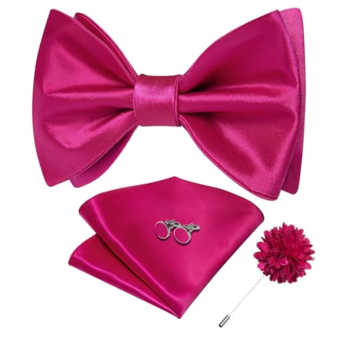 Image of DiBanGu Satin Bow tie Self-Tied Bowtie Set for Men Wedding Prom | Solid Color,Skin-Friendly,Versatile Accessory,Lapel Pin,Pocket Square,Cufflinks,School Dance,Banquet,Dinner,Celebration