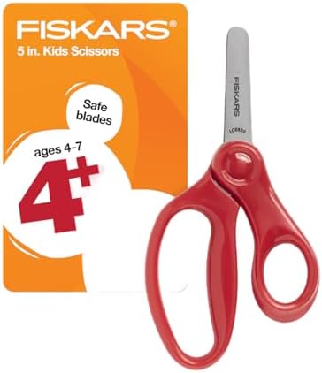 Fiskars 5" Blunt-Tip Scissors for Kids Ages 4-7, Scissors for School or Crafting, Back to School Supplies, Red