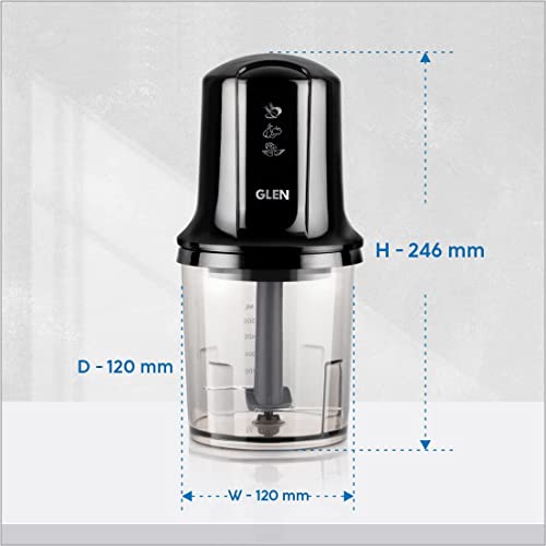 Image of Glen Electric Mini Chopper, 400ml with Stainless Steel Blades, Egg Whisking Disc, Food-Grade Polycarbonate Bowls, Onion, Vegetable & Nut Chopper, SA4040BL