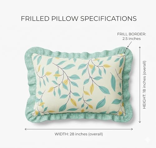 Image of VAS COLLECTIONS Cotton Pillow Covers Set of 4 (18x28 Inch) Rectangular Throw Pillow Cases with Frill Border, Envelope Closure Cushion Covers for Living Room, Bedroom & Diwan (Green Wine)
