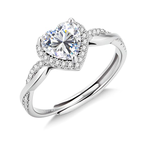 Moissanite Wedding Rings for Women 925 Sterling Silver Rings with White Gold Plated Eternity Stackable Lab Created Moissanite Engagement Rings Heart Ring - Main Image