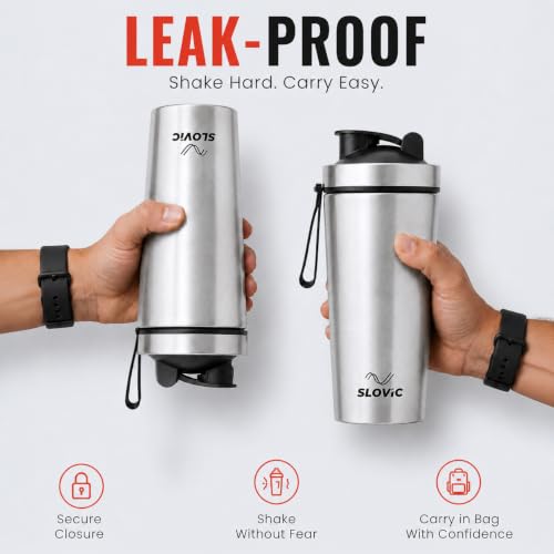 Image of SLOVIC Steel Shaker For Gym [750 ML] | Gym Bottles For Men | Gyms Shaker for Men | Odor Free Protein Shaker Bottle For Protein Shake, Leakproof Stainless Steel Shakers Bottle For Exercise