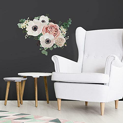 RoomMates Large Flowers, White, Pink, Green, 1 Sheet 36.5 inches x 17.25 inches