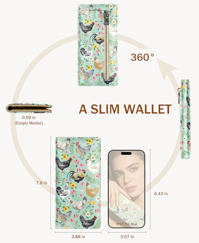 Image of Immaturus Chickens Womens Wallet RFID Blocking Slim Thin Credit Card Holder | Long Bifold, 11 Card Slots, Cash Purse, Zipper Coin Pocket, Travel Clutch Billfold, PU Leather, ID Window, Ladies Woman Gift