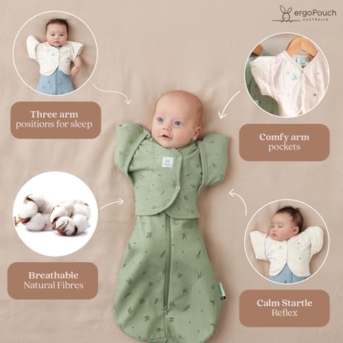 Image of ergoPouch Butterfly Cardi 0.2 TOG - Revolutionary Swaddle Transition Aid w /Arm Pockets, Ideal for Hands-Up Sleeping, Worn Over Swaddle or Sleep Sack, Stretchy & Breathable (2-6 Months, Oatmeal Marle)
