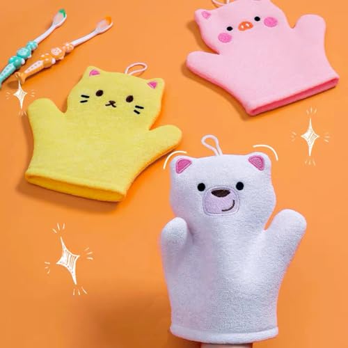 Image of 3pcs Cute Polar Bear, Pig & Cat Bath Sponge /Mitt /Loofahs /Gloves - Baby Toddler Children Soft Bath Scrub & Wash Bubble Gloves