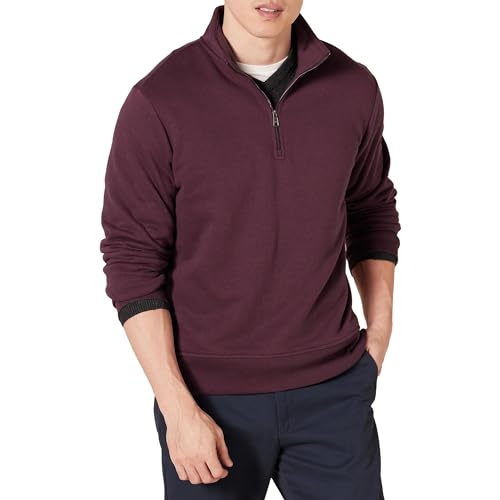 Amazon Essentials Sudadera de Forro Polar con Cremallera de un Cuarto de Manga Larga para Hombre, Color borgoña, Talla M