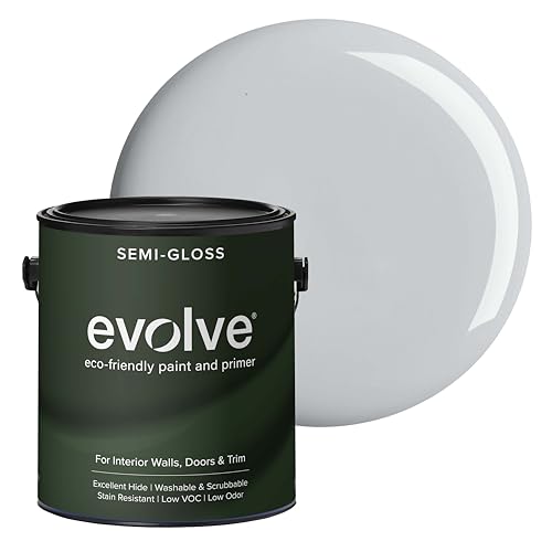 Evolve Interior Paint & Primer, Four Sheens, 1-Gallon & 5-Gallon, Designer Curated Color Palette – One-Coat Coverage, Excellent Hide, Low VOC, Low Odor, Washable Paint for Walls, Ceilings & Trim - Semi-Gloss Sheen (Silver Gray, 1-Gallon (128 fl. Oz.))