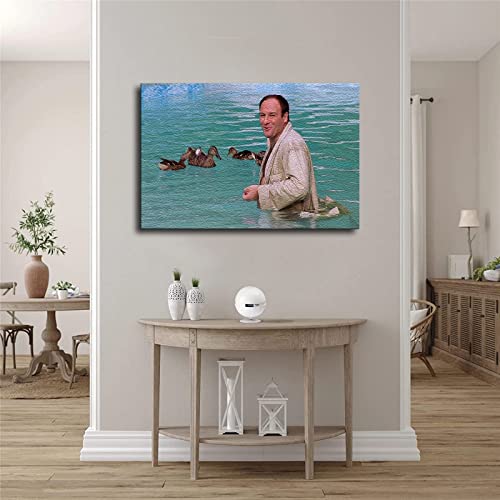 Tony Soprano With Duck Poster Canvas Painting Print Wall Art Modern Classroom Bedroom Room Aesthetics Decoration (24X36Inch-Framed) #TOP2