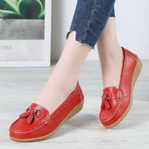 Image of Women's Genuine Leather Platform Loafers Classic Casual Comfort Slip-On Shoes Soft Sole Dress Shoes