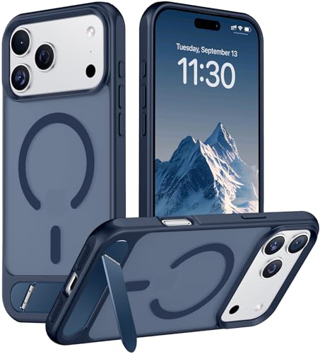 Image of Designed for iPhone 17 Pro Case, [Built-in Invisible Kickstand][Compatible with MagSafe][Military Grade Shockproof] Slim Translucent Matte Phone Case 6.3 inch (Blue)