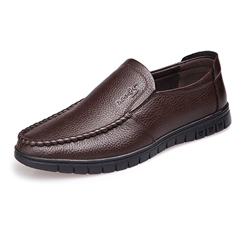 Classic Men's Shoes Genuine Leather Slip-on Flat Soft Sole Loafer (Perforation Optional)(Dark BN,10 M US)
