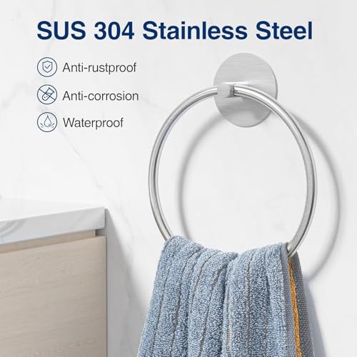 Image of iSTAR Self Adhesive Bathroom Towel Ring Stainless Steel | Wall Mounted Round Towel Holder for Hand Towels, Wash Basin & Kitchen Use (Silver)