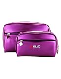 Holly LifePro 2pcs of set Elegant PU Leather Handy Cosmetic Pouch Clutch Makeup Bag Travel Accessory Organizer toiletry bag Purple
