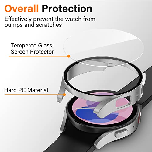Amizee 2 Pack Screen Protector Case Compatible with Samsung Galaxy Watch 5/Galaxy Watch 4 Case 40mm, with Built-in Screen Protector Hard PC Ultra Thin Anti-Scratch Protective Cover (Silver/Clear)