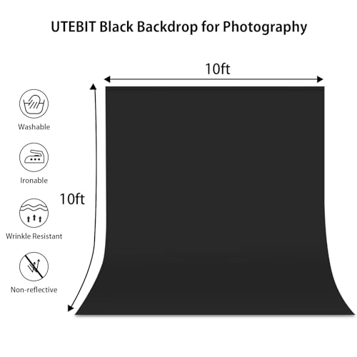 UTEBIT Black Backdrop 10x10FT, Black Photo Backdrops for Photoshoot, Chromakey Polyester Fabric Pure Black Photo Backdrop Curtain for Portrait Photoshoot Party Photography Video (Backdrop Only) - Thumbnail 7
