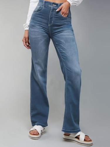 Image of Miss Chase Women's Wide-Leg High-Rise Regular-Length Stretchable Shaping Denim Jeans