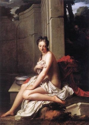 Peinture à l'huile de Susanna at The Bath 1704 par Santerre en 30x36 pouces