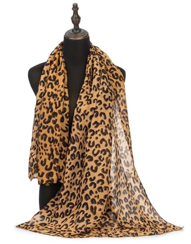 Womens Lightweight Leopard Print Scarf - Silky Head Scarf Hair Neck scarves Chiffon Shawl Wrap Large Bandana for Women4