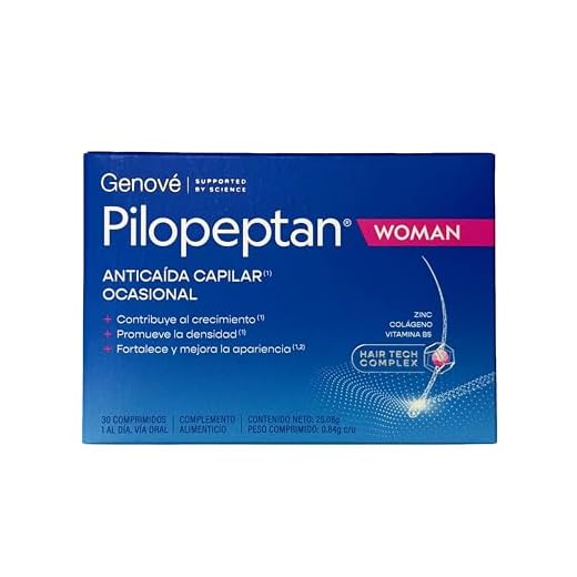 Pilopeptan Woman Comprimidos - Anticaída Capilar Mujer - Para Cabello y Uñas - Potencia el Crecimiento, Formación de Queratina, Regeneración Capilar y Protege el Cuero Cabelludo - 30 Comprimidos