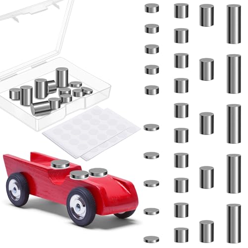 6.58OZ Cylindrical Stainless Steel Weights for Pinewood Derby Cars, 30 Pieces Derby Car Kit, 6 Different Sizes of Cylinders Weights with Adhesive to Speed Up Your Car Cylindrical Weights for Derby car