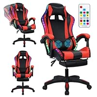 cukoekim Gaming Chair with Bluetooth Speakers & LED Lights, Ergonomic Massage Computer Chair Height Adjustable, Video Game Chairs with 360° Swivel Seat and Headrest, High Back Lumbar Support Design