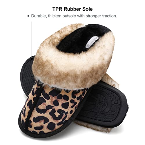 Besroad Women's Winter Fuzzy House Slippers Plush Furry Faux Fur House Indoor Outdoor Slippers For Women Leopard Brown 8-9 #TOP4