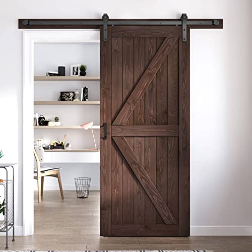FREDBECK 36in x 80in Brown Barn Door with 6.6ft (79inch) Barn Door Hardware Track Kit and Handle...