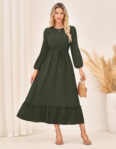 GRACE KARIN Women's Long Sleeve Maxi Dresses 2025, Flowy Fall Dresses Casual, Crew Neck Dress Elastic Waist with Pockets3