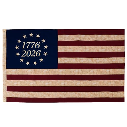 Image of SYII Vintage Cotton 250 Anniversary USA Flag 3x5 FT, Embroidered Heavy Duty 1776-2026 American Flag, USA 250 Patriotic Merchandise, with 2 Brass Grommets